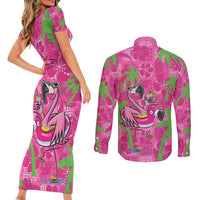 Aloha Hawaii Christmas Couples Matching Short Sleeve Bodycon Dress and Long Sleeve Button Shirt Mele Kalikimaka Chill Flamingo Palaka Quilt Motifs LT14 - Polynesian Pride