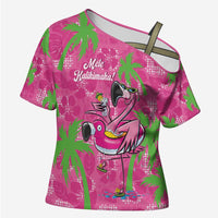 Aloha Hawaii Christmas Cross Shoulder Shirt Mele Kalikimaka Chill Flamingo Palaka Quilt Motifs LT14 Female Pink - Polynesian Pride