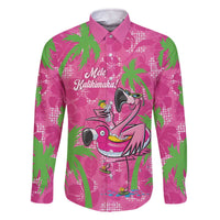 Aloha Hawaii Christmas Family Matching Off The Shoulder Long Sleeve Dress and Hawaiian Shirt Mele Kalikimaka Chill Flamingo Palaka Quilt Motifs LT14 Dad's Shirt - Long Sleeve Pink - Polynesian Pride