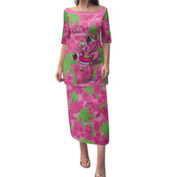 Aloha Hawaii Christmas Family Matching Puletasi and Hawaiian Shirt Mele Kalikimaka Chill Flamingo Palaka Quilt Motifs LT14 Mom's Dress Pink - Polynesian Pride