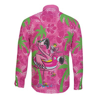 Aloha Hawaii Christmas Long Sleeve Button Shirt Mele Kalikimaka Chill Flamingo Palaka Quilt Motifs LT14 - Polynesian Pride