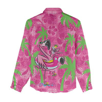 Aloha Hawaii Christmas Women Casual Shirt Mele Kalikimaka Chill Flamingo Palaka Quilt Motifs - Polynesian Pride