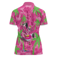 Aloha Hawaii Christmas Women Polo Shirt Mele Kalikimaka Chill Flamingo Palaka Quilt Motifs - Polynesian Pride