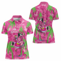 Aloha Hawaii Christmas Women Polo Shirt Mele Kalikimaka Chill Flamingo Palaka Quilt Motifs - Polynesian Pride