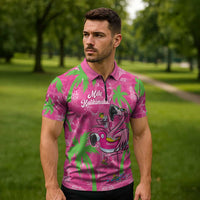 Aloha Hawaii Christmas Zipper Polo Shirt Mele Kalikimaka Chill Flamingo Palaka Quilt Motifs LT14 - Polynesian Pride