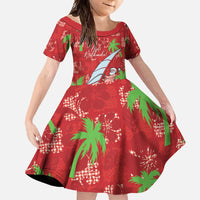 Aloha Hawaii Christmas Family Matching Mermaid Dress and Hawaiian Shirt Mele Kalikimaka Windsurfing Santa Palaka Quilt Motifs LT14 Daughter's Dress Red - Polynesian Pride