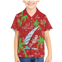Aloha Hawaii Christmas Family Matching Mermaid Dress and Hawaiian Shirt Mele Kalikimaka Windsurfing Santa Palaka Quilt Motifs LT14 Son's Shirt Red - Polynesian Pride
