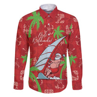 Aloha Hawaii Christmas Family Matching Off Shoulder Maxi Dress and Hawaiian Shirt Mele Kalikimaka Windsurfing Santa Palaka Quilt Motifs LT14 Dad's Shirt - Long Sleeve Red - Polynesian Pride