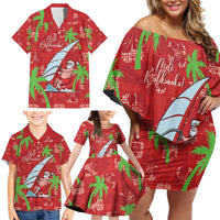 Aloha Hawaii Christmas Family Matching Off Shoulder Short Dress and Hawaiian Shirt Mele Kalikimaka Windsurfing Santa Palaka Quilt Motifs LT14 - Polynesian Pride