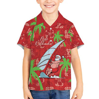 Aloha Hawaii Christmas Family Matching Summer Maxi Dress and Hawaiian Shirt Mele Kalikimaka Windsurfing Santa Palaka Quilt Motifs LT14 Son's Shirt Red - Polynesian Pride