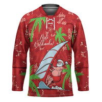 Aloha Hawaii Christmas Hockey Jersey Mele Kalikimaka Windsurfing Santa Palaka Quilt Motifs LT14 Unisex Red - Polynesian Pride