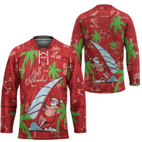 Aloha Hawaii Christmas Hockey Jersey Mele Kalikimaka Windsurfing Santa Palaka Quilt Motifs LT14 - Polynesian Pride