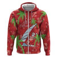Aloha Hawaii Christmas Hoodie Mele Kalikimaka Windsurfing Santa Palaka Quilt Motifs LT14 Zip Hoodie Red - Polynesian Pride