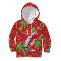 Aloha Hawaii Christmas Kid Hoodie Mele Kalikimaka Windsurfing Santa Palaka Quilt Motifs LT14 Hoodie Red - Polynesian Pride