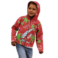 Aloha Hawaii Christmas Kid Hoodie Mele Kalikimaka Windsurfing Santa Palaka Quilt Motifs LT14 - Polynesian Pride
