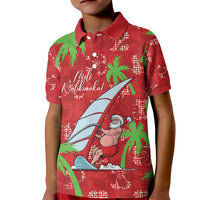 Aloha Hawaii Christmas Kid Polo Shirt Mele Kalikimaka Windsurfing Santa Palaka Quilt Motifs LT14 Kid Red - Polynesian Pride