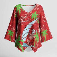 Aloha Hawaii Christmas Kimono Sleeve Blouse Mele Kalikimaka Windsurfing Santa Palaka Quilt Motifs LT14 Female Red - Polynesian Pride