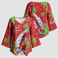 Aloha Hawaii Christmas Kimono Sleeve Blouse Mele Kalikimaka Windsurfing Santa Palaka Quilt Motifs LT14 - Polynesian Pride