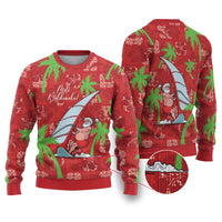 Aloha Hawaii Christmas Ugly Christmas Sweater Mele Kalikimaka Windsurfing Santa Palaka Quilt Motifs LT14 Red - Polynesian Pride