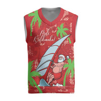 Aloha Hawaii Christmas Knitted V-Neck Vest Mele Kalikimaka Windsurfing Santa Palaka Quilt Motifs LT14 Red - Polynesian Pride