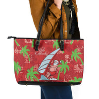 Aloha Hawaii Christmas Leather Tote Bag Mele Kalikimaka Windsurfing Santa Palaka Quilt Motifs LT14 - Polynesian Pride