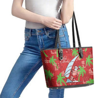 Aloha Hawaii Christmas Leather Tote Bag Mele Kalikimaka Windsurfing Santa Palaka Quilt Motifs LT14 - Polynesian Pride