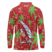 Aloha Hawaii Christmas Long Sleeve Polo Shirt Mele Kalikimaka Windsurfing Santa Palaka Quilt Motifs LT14 - Polynesian Pride