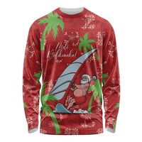 Aloha Hawaii Christmas Long Sleeve Shirt Mele Kalikimaka Windsurfing Santa Palaka Quilt Motifs LT14 Unisex Red - Polynesian Pride