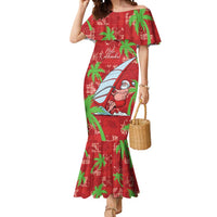 Aloha Hawaii Christmas Mermaid Dress Mele Kalikimaka Windsurfing Santa Palaka Quilt Motifs LT14 Women Red - Polynesian Pride