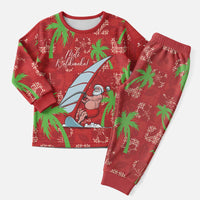 Aloha Hawaii Christmas Pajama Set Mele Kalikimaka Windsurfing Santa Palaka Quilt Motifs LT14 Men Red - Polynesian Pride