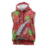 Aloha Hawaii Christmas Sleeveless Hoodie Mele Kalikimaka Windsurfing Santa Palaka Quilt Motifs LT14 Red - Polynesian Pride