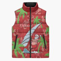 Aloha Hawaii Christmas Sleeveless Puffer Jacket Mele Kalikimaka Windsurfing Santa Palaka Quilt Motifs LT14 Unisex Red - Polynesian Pride
