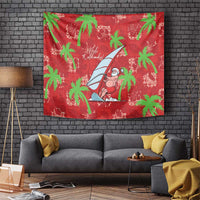 Aloha Hawaii Christmas Tapestry Mele Kalikimaka Windsurfing Santa Palaka Quilt Motifs LT14 Red - Polynesian Pride