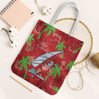 Aloha Hawaii Christmas Tote Bag Mele Kalikimaka Windsurfing Santa Palaka Quilt Motifs LT14 White Strap One Size Red - Polynesian Pride