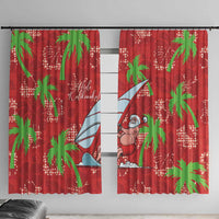Aloha Hawaii Christmas Window Curtain Mele Kalikimaka Windsurfing Santa Palaka Quilt Motifs LT14 With Hooks Red - Polynesian Pride