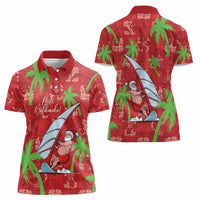 Aloha Hawaii Christmas Women Polo Shirt Mele Kalikimaka Windsurfing Santa Palaka Quilt Motifs - Polynesian Pride
