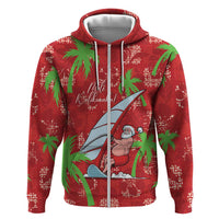 Aloha Hawaii Christmas Zip Hoodie Mele Kalikimaka Windsurfing Santa Palaka Quilt Motifs LT14 Zip Hoodie Red - Polynesian Pride