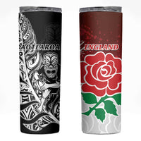New Zealand And England Rugby Skinny Tumbler World Cup All Black Combine Red Roses LT14 Black - Polynesian Pride