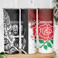 New Zealand And England Rugby Skinny Tumbler World Cup All Black Combine Red Roses LT14 - Polynesian Pride