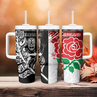 New Zealand And England Rugby Tumbler With Handle World Cup All Black Combine Red Roses LT14 - Polynesian Pride