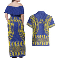 Fakaalofa Lahi Atu Niue Couples Matching Off Shoulder Maxi Dress and Hawaiian Shirt Siapo Pattern With Puakenikeni LT14 - Polynesian Pride