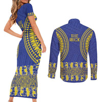 Fakaalofa Lahi Atu Niue Couples Matching Short Sleeve Bodycon Dress and Long Sleeve Button Shirt Siapo Pattern With Puakenikeni LT14 - Polynesian Pride