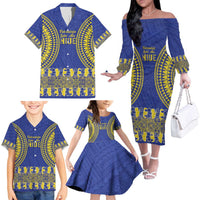 Fakaalofa Lahi Atu Niue Family Matching Off The Shoulder Long Sleeve Dress and Hawaiian Shirt Siapo Pattern With Puakenikeni LT14 - Polynesian Pride