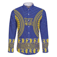 Fakaalofa Lahi Atu Niue Family Matching Off Shoulder Short Dress and Hawaiian Shirt Siapo Pattern With Puakenikeni LT14 Dad's Shirt - Long Sleeve Blue - Polynesian Pride