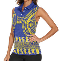Fakaalofa Lahi Atu Niue Women Sleeveless Polo Shirt Siapo Pattern With Puakenikeni LT14 - Polynesian Pride