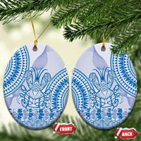 Niue Language Week Ceramic Ornament The Rock Coconut Crab - Siapo Blue Pastel LT14 Oval Blue - Polynesian Pride