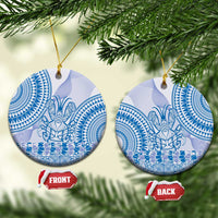 Niue Language Week Ceramic Ornament The Rock Coconut Crab - Siapo Blue Pastel LT14 Circle Blue - Polynesian Pride