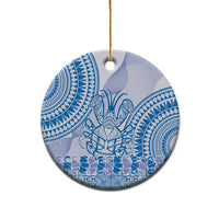Niue Language Week Ceramic Ornament The Rock Coconut Crab - Siapo Blue Pastel LT14 - Polynesian Pride