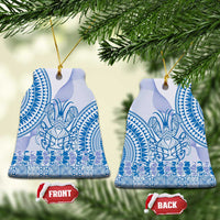 Niue Language Week Ceramic Ornament The Rock Coconut Crab - Siapo Blue Pastel LT14 Bell Flake Blue - Polynesian Pride