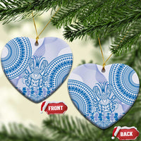 Niue Language Week Ceramic Ornament The Rock Coconut Crab - Siapo Blue Pastel LT14 Heart Blue - Polynesian Pride